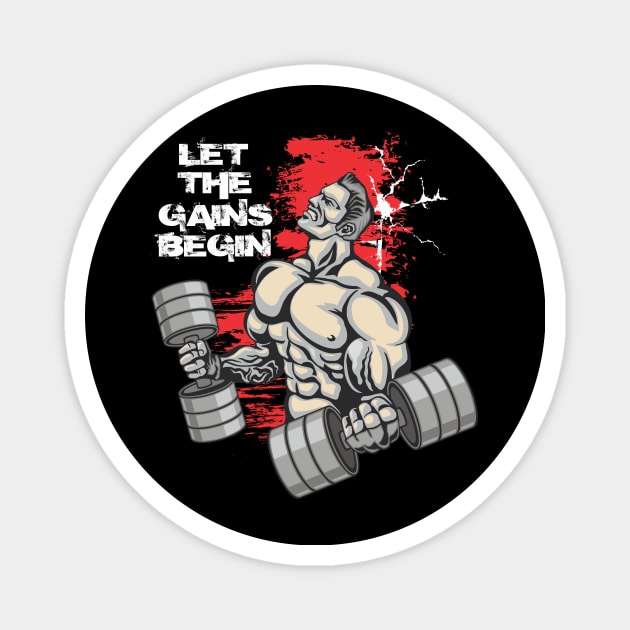 Let the gains begin - Crazy gains - Nothing beats the feeling of power that weightlifting, powerlifting and strength training it gives us! A beautiful vintage design representing body positivity! Magnet by Crazy Collective